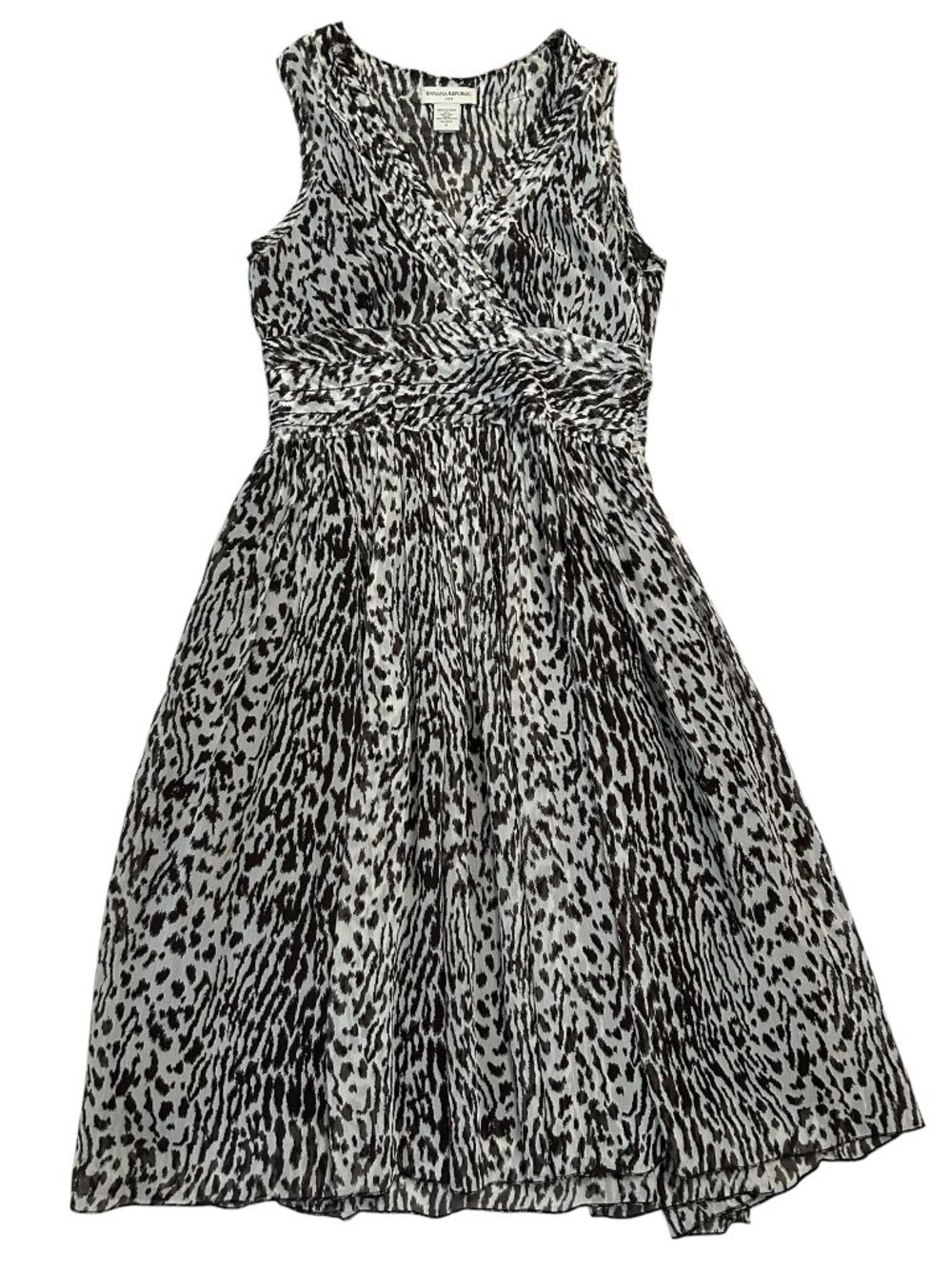 Banana Republic Women's Size 2 Cheetah Print Silk A-line Sleeveless Midi Dress